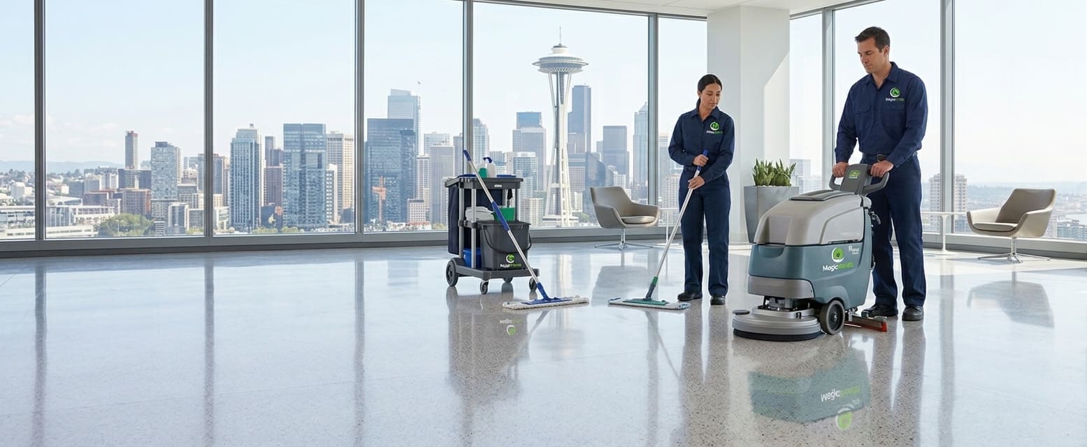 Magic Hands commercial cleaning team in a Seattle office